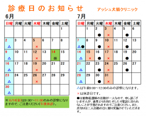 診療日カレンダー（2019年６-７月）